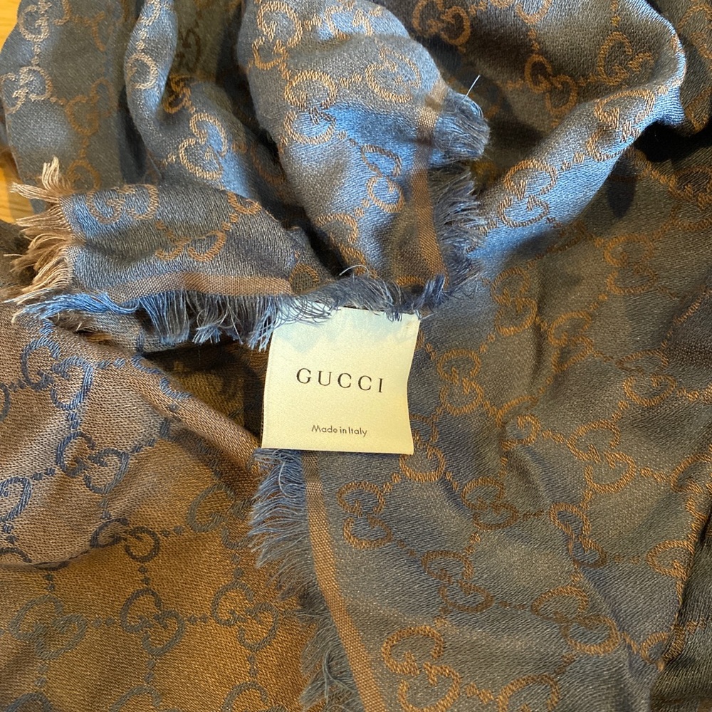 Gucci Jaquered Shawl in Brown & Blue - Picture 5 of 7